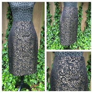 Worthington Black and Bronze Paisley Pencil Skirt